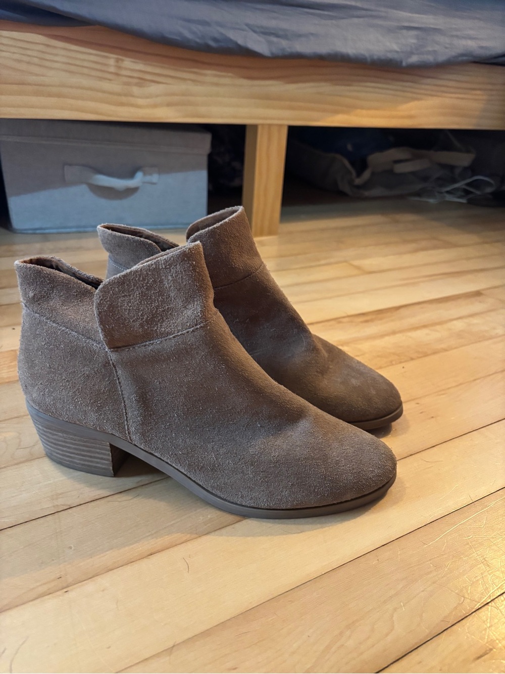 Women's Taupe Suede Ankle Boots - Classic Low Heel